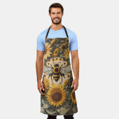 ヴィンテージビーとヒマワリ エプロン (着用した状態)