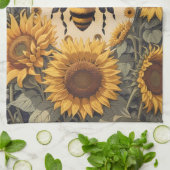 ヴィンテージビーとヒマワリ キッチンタオル (折り畳み)