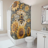 ヴィンテージビーとヒマワリ シャワーカーテン (インサイチュ)