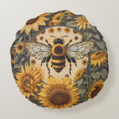 ヴィンテージビーとヒマワリ ラウンドクッション (裏面)