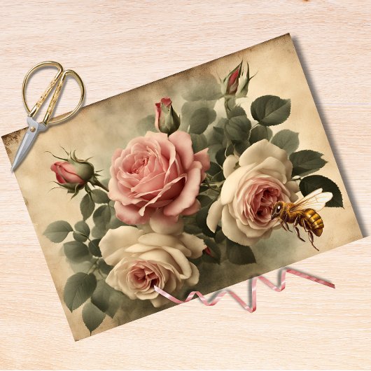 ヴィンテージビーとピンクローズのデクページ 薄葉紙
