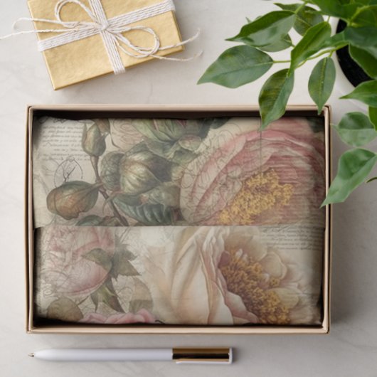 ヴィンテージビーとピンクローズのデクページ 薄葉紙 (ギフト)