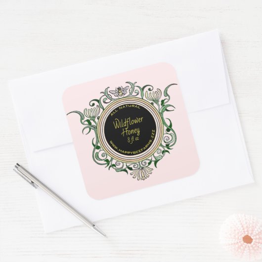 ヴィンテージビーカスタムワイルドフラワーハニーラベル スクエアシール (封筒)