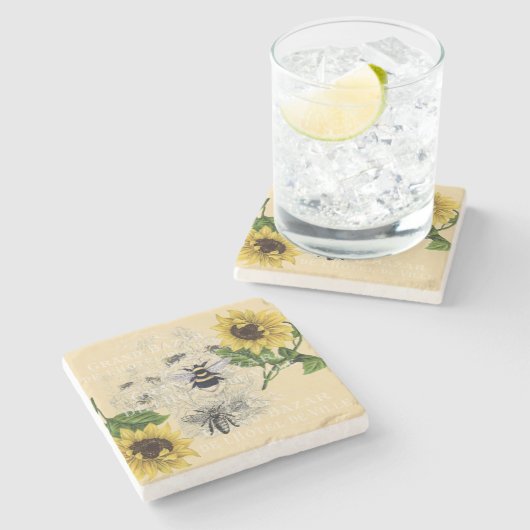 ヴィンテージビーサンフラワークリーム自然ストーンコースター ストーンコースター (横)