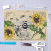 ヴィンテージビーサンフラワークリーム自然ティッシュペーパー 薄葉紙 (クラフト)