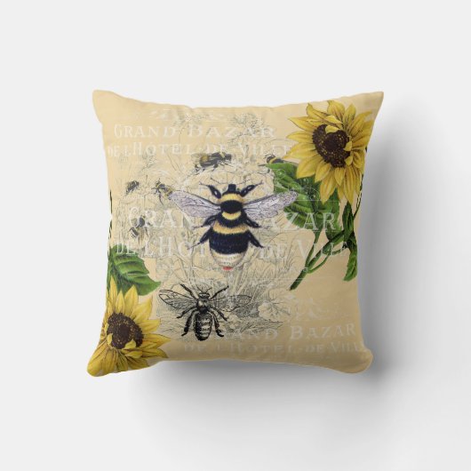 ヴィンテージビーサンフラワークリーム自然装飾用クッション クッション (裏面)