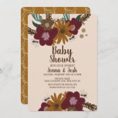 ヴィンテージビーサンフラワーブーケフローラベビーシャワー 招待状 (正面/裏面)