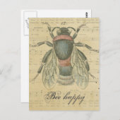 ヴィンテージビーシート音楽ノートBee Happy カスタマイズ ポストカード (正面/裏面)
