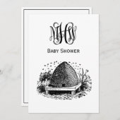 ヴィンテージビーズアンドビーハイブ#1Vineモノグラムフォント 招待状 (正面/裏面)