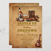 ヴィンテージビーズブーツカウボーイアダルト誕生日 招待状 (正面/裏面)