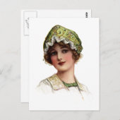 ヴィンテージビーズ及びレースボンネットポストカード ポストカード (正面/裏面)