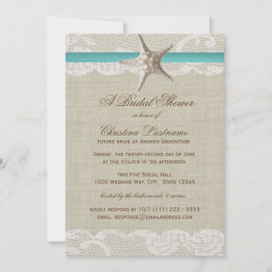 ヴィンテージビーチとヒトデブライダルシャワー 招待状 (正面)