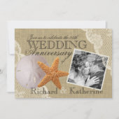 ヴィンテージビーチとレース結婚の記念日 招待状 (正面)