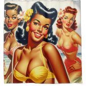 ヴィンテージビーチのピンアップ シャワーカーテン (正面)