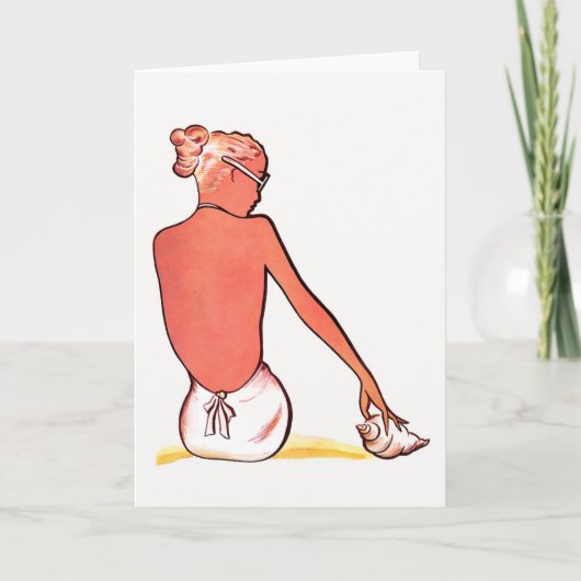 ヴィンテージビーチの女の子の海のエレガント夏 カード (正面)