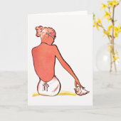 ヴィンテージビーチの女の子の海のエレガント夏 カード (黄色い花)