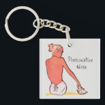 ヴィンテージビーチの女の子の海のエレガント夏 キーホルダー<br><div class="desc">ヴィンテージ、海の砂の上に日光浴の女性の夏のイラストレーション。レトロエレガントデザイン。黒、白、ピンク、黄色の色。パーソナライズはオプション。</div>