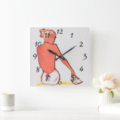 ヴィンテージビーチの女の子の海のエレガント夏 スクエア壁時計 (ホーム)