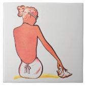 ヴィンテージビーチの女の子の海のエレガント夏 タイル (正面)