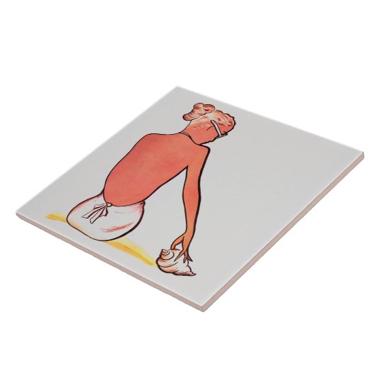 ヴィンテージビーチの女の子の海のエレガント夏 タイル (側面)