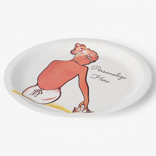 ヴィンテージビーチの女の子の海のエレガント夏 ペーパープレート (アングル)