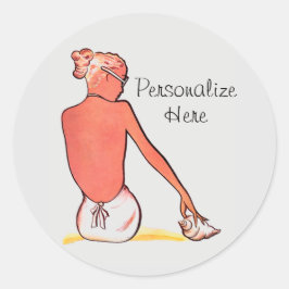 ヴィンテージビーチの女の子の海のエレガント夏 ラウンドシール