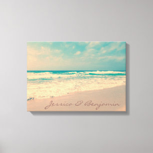 ヴィンテージビーチの新郎名 キャンバスプリント