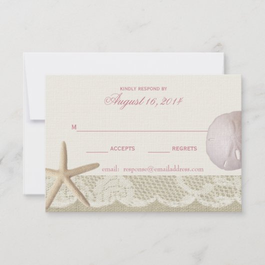 ヴィンテージビーチアイボリーおよびピンク応答 出欠カード (正面)