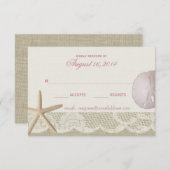 ヴィンテージビーチアイボリーおよびピンク応答 出欠カード (正面/裏面)