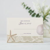 ヴィンテージビーチアイボリーと紫色の応答 出欠カード (スタンド正面)