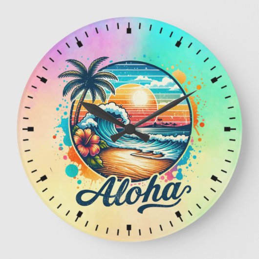ヴィンテージビーチアロハ昇華–94953 ラージ壁時計 (正面)