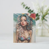 ヴィンテージビーチイピンナップデザイン1 ポストカード (スタンド正面)