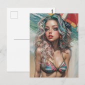 ヴィンテージビーチイピンナップデザイン1 ポストカード (正面/裏面)