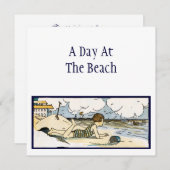 ヴィンテージビーチエッチング編集可能招待状 招待状 (正面/裏面)