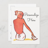 ヴィンテージビーチガールシーシェルサマーエレガントレトロ 案内ポストカード (正面/裏面)