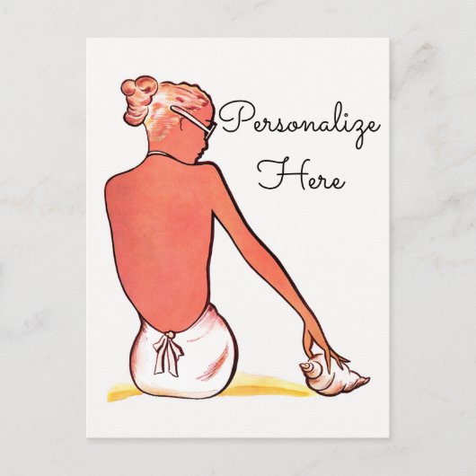 ヴィンテージビーチガールシーシェルサマーエレガントレトロ 案内ポストカード (正面)