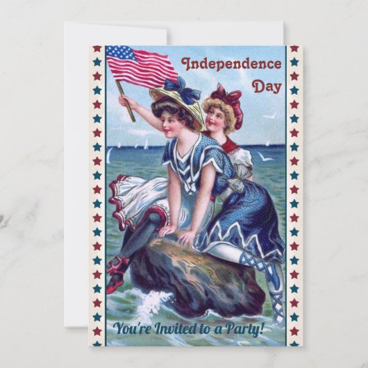 ヴィンテージビーチガールズ4th of 7月パーティの招待状 招待状 (正面)
