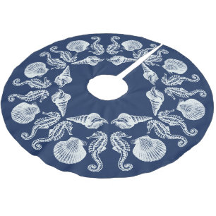 ヴィンテージビーチコテージシーシェルズホワイトブルーブラシ ブラッシュドポリエステルツリースカート