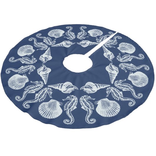 ヴィンテージビーチコテージシーシェルズホワイトブルーブラシ ブラッシュドポリエステルツリースカート (アングル)