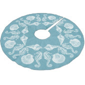 ヴィンテージビーチコテージシーシェルズホワイトブルー ブラッシュドポリエステルツリースカート (アングル)