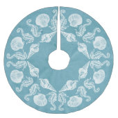 ヴィンテージビーチコテージシーシェルズホワイトブルー ブラッシュドポリエステルツリースカート (正面)