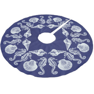 ヴィンテージビーチコテージシーシェルズホワイトブルー ブラッシュドポリエステルツリースカート