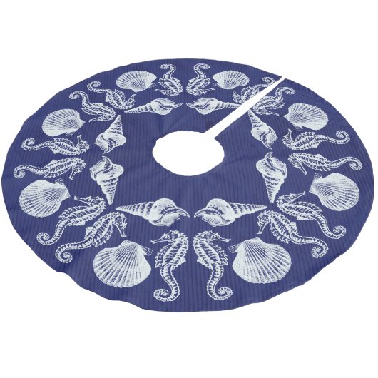 ヴィンテージビーチコテージシーシェルズホワイトブルー ブラッシュドポリエステルツリースカート (アングル)