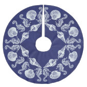 ヴィンテージビーチコテージシーシェルズホワイトブルー ブラッシュドポリエステルツリースカート (正面)