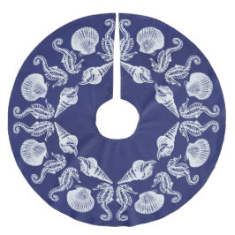 ヴィンテージビーチコテージシーシェルズホワイトブルー ブラッシュドポリエステルツリースカート