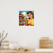 ヴィンテージビーチサマーガール ポスター (キッチン)