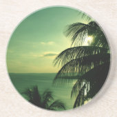 ヴィンテージビーチサンセットグリーンブルースカイシーブラックパーム コースター (正面)