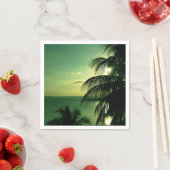 ヴィンテージビーチサンセットグリーンブルースカイシーブラックパーム スタンダードカクテルナプキン (インサイチュ)