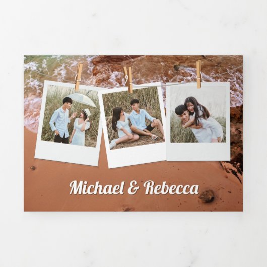 ヴィンテージビーチサンセットストリングラ結婚イト 三つ折り招待状 (カバー)