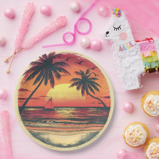 ヴィンテージビーチサンセットトロピカルハワイアンパーティー ペーパープレート (パーティー)